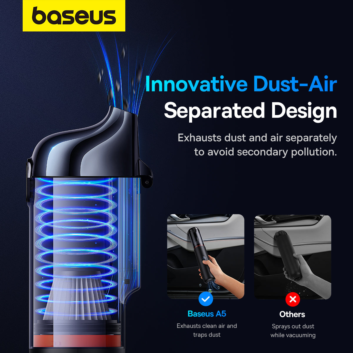 مكنسة سيارة Baseus A5 بقوة 16000 باسكال - أسود