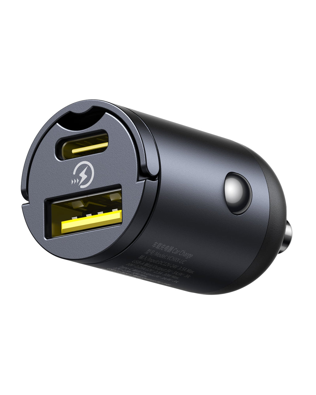 شاحن سيارة صغير من باسيوس تايني ستار بقوة 30 واط (منفذين USB-A و USB-C) – أسود