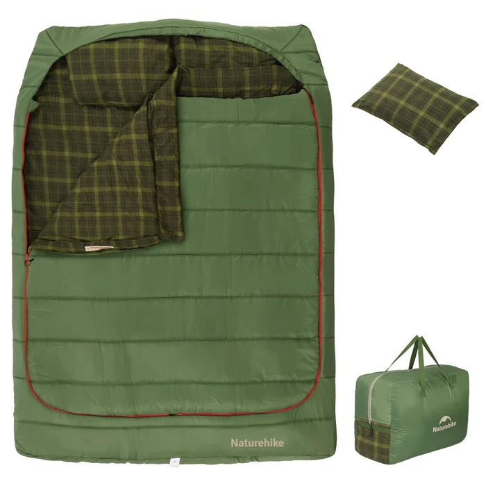 حقيبة نوم مزدوجة Naturehike Akino مقاس 220x160 - أخضر شبتي