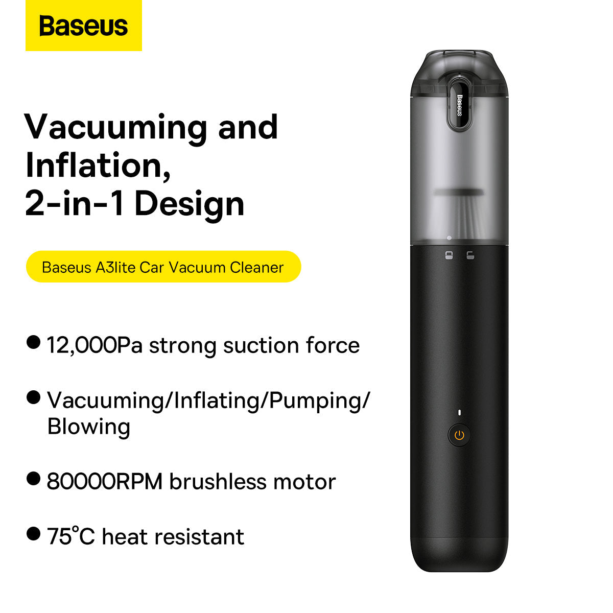 مكنسة سيارة Baseus A3lite – أسود