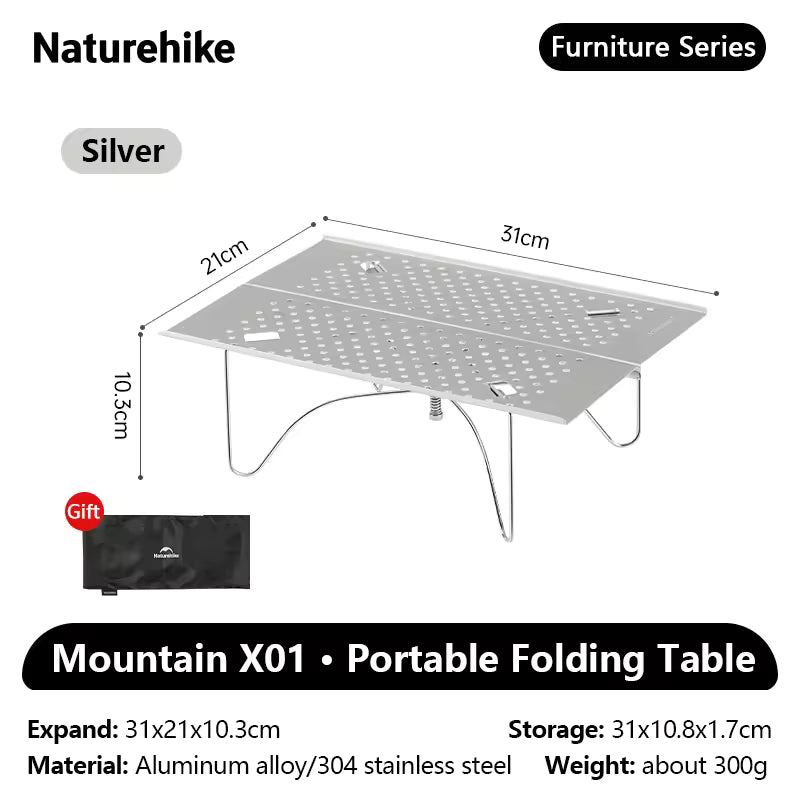Naturehike Yamani X01 طاولة قابلة للطي محمولة 31×21×10.3 - فضي