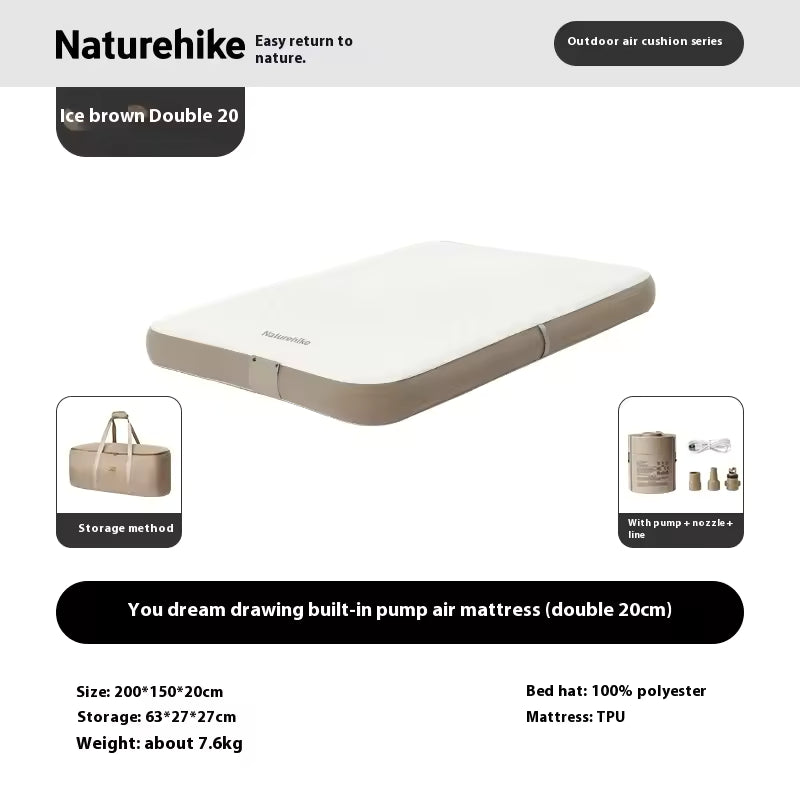 مرتبة هوائية قابلة للنفخ من سلسلة Naturehike DREAM بفرشاة ومضخة مدمجة 200x150x20 - آيس كوفي