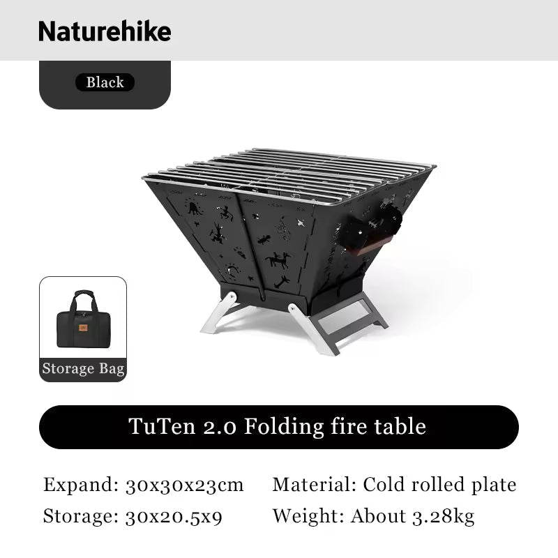 Naturehike رف نار قابل للطي 30x30x23 - أسود