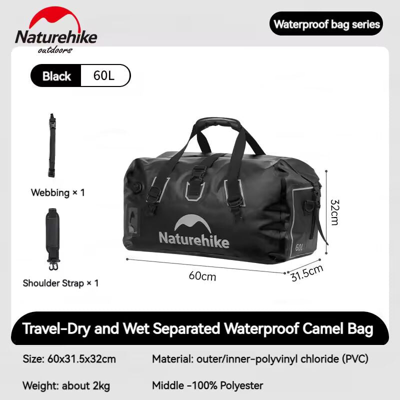 حقيبة سفر Naturehike Xinglv المقاومة للماء 60 لتر - أسود