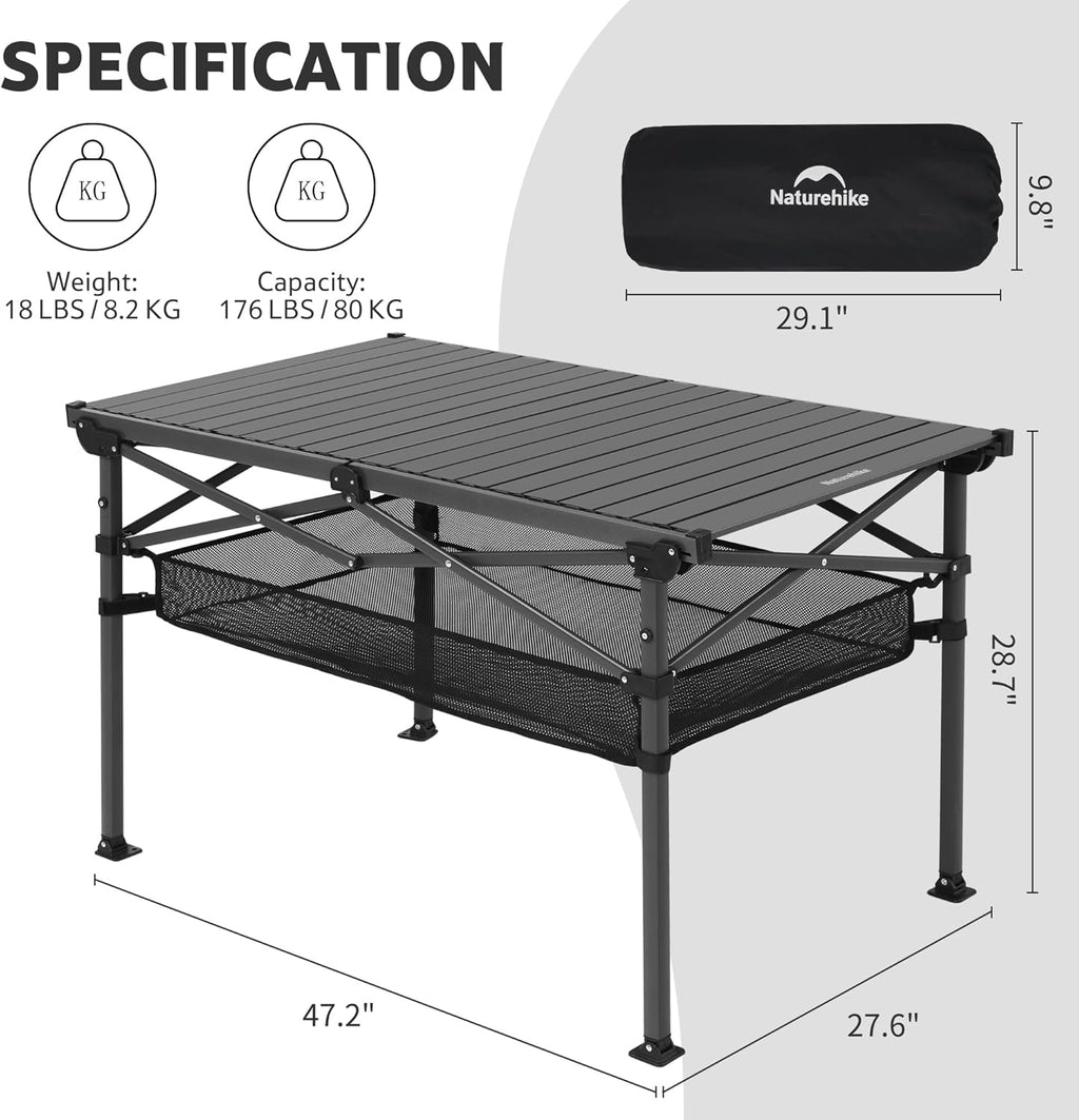 منضدة قابلة للطي Naturehike Simple Star H01 بمقاس 120x70x73 - أسود