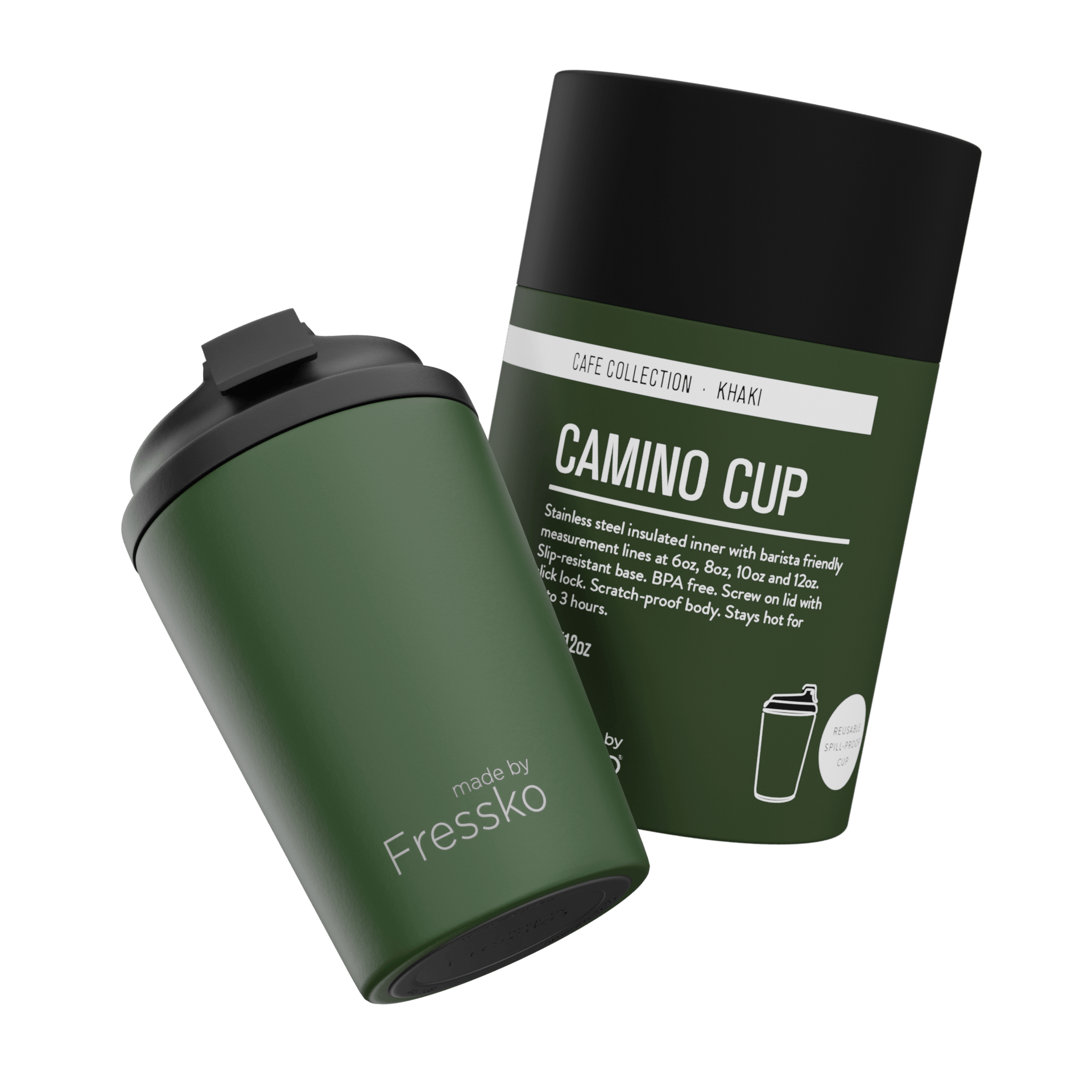 Fressko Camino كوب 340 مل / 12 أونصة - ستانلس ستيل - كاكي